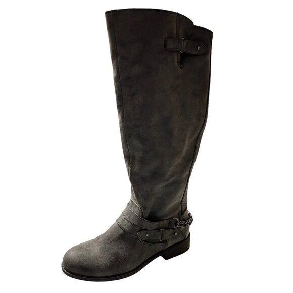 Madden Girl Womens Gray Faux Suede Caanyon Tall Zip Chain Accent Tall Boots Sz 8 - Picture 2 of 12